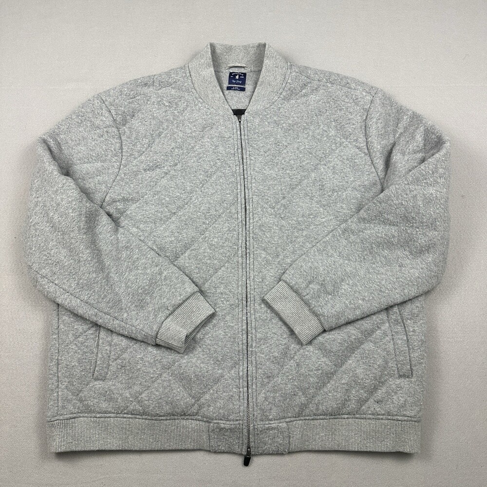 Johnnie-O Coat Men XL Gray Solid Newcastle Jacket Full Zip Bomber Quilted Wool